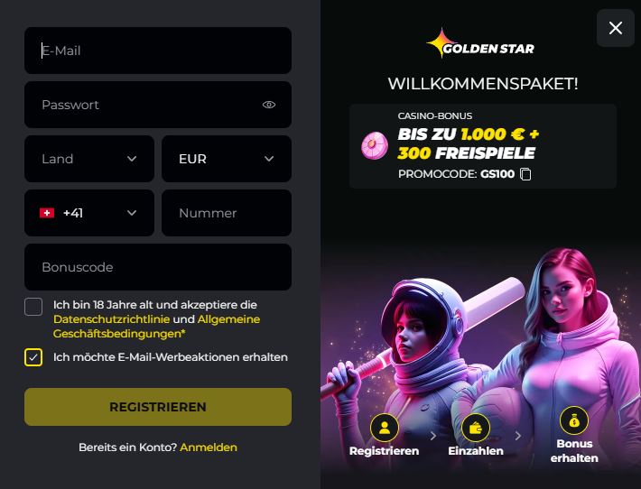 Nutzen Sie Promocode GS100 und gewinnen Sie bis 1000 Euro
